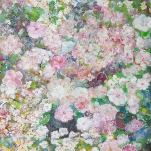 B325 Strauß Mit Helle Blüten, Ölpastell Auf Karton, 51x48, 2012